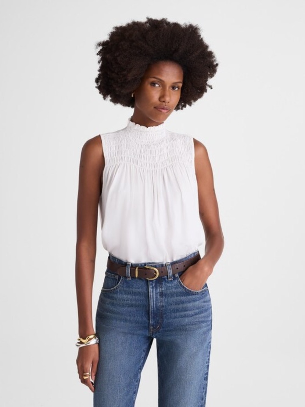 Madewell Smocked Mockneck Sleeveless Top